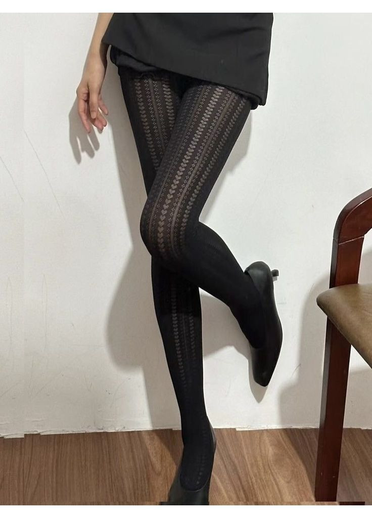 Колготы женские в сеточку с узором черные (XS - L) No Brand Колготки (368894062)