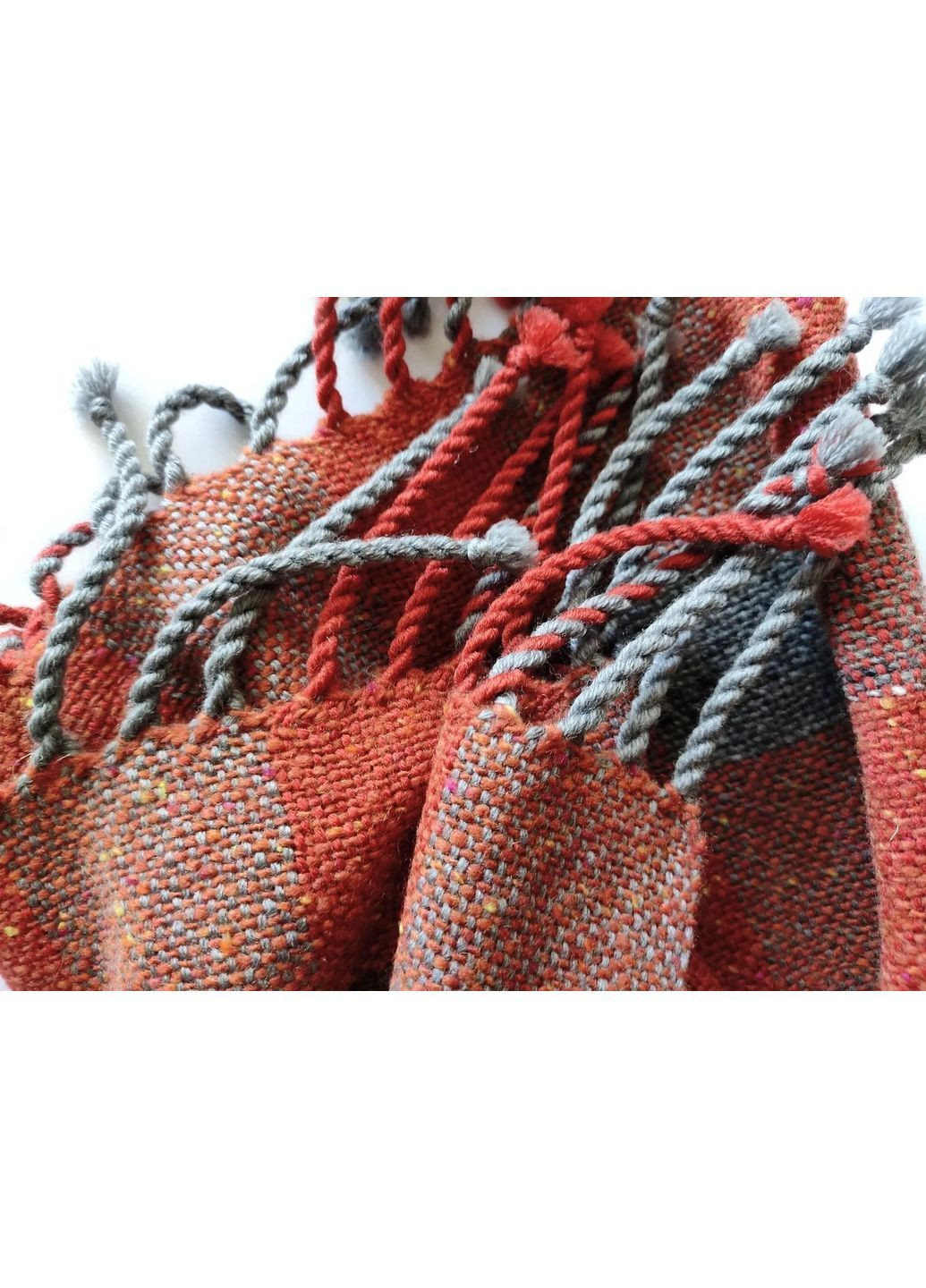 Тканый терракотово-серый твидовый шарф ручной работы в клетку No Brand (365818552)