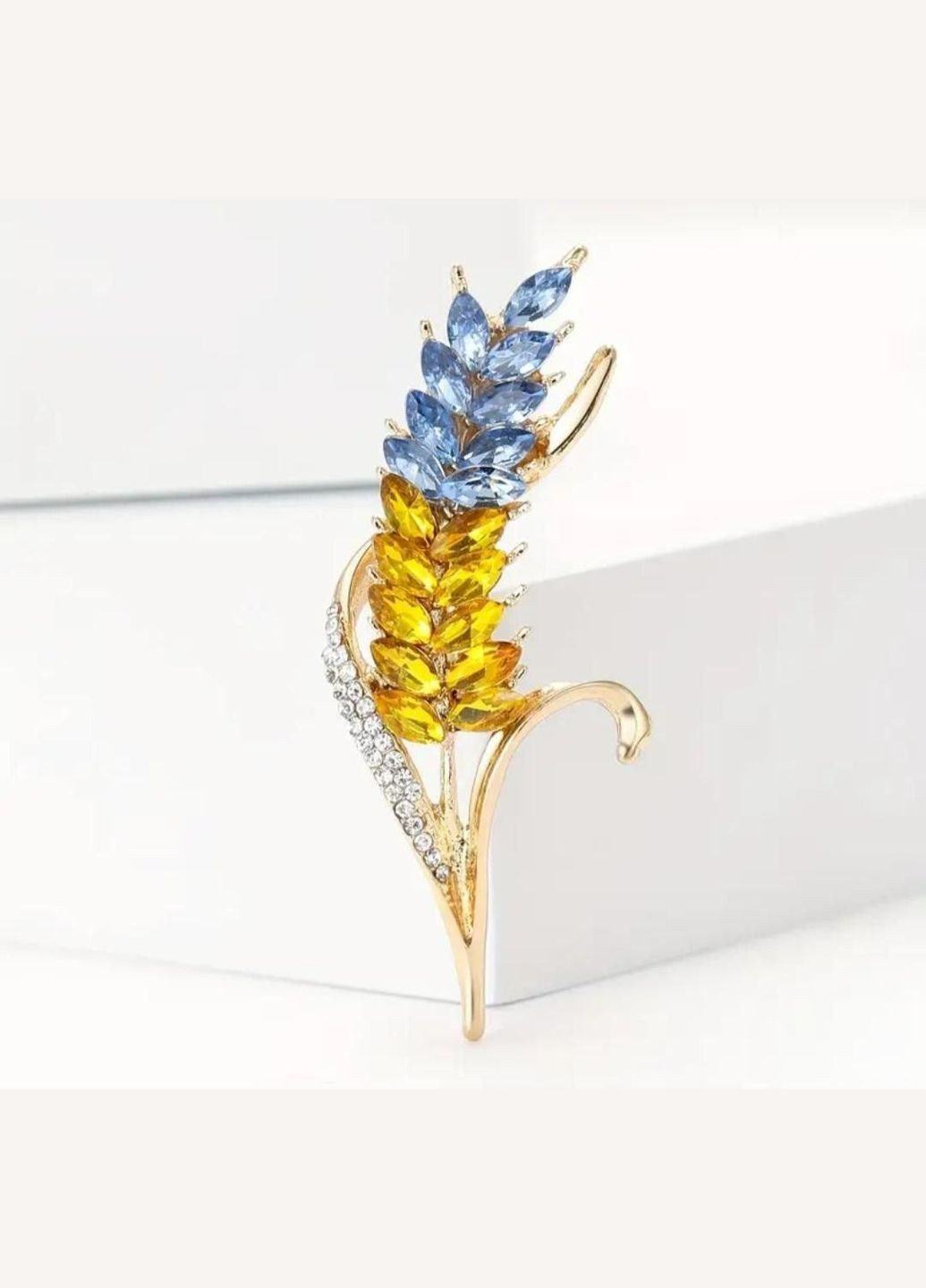 Брошка колосок пшениці жовто-блакитний з камінчиками Husta (327097812)