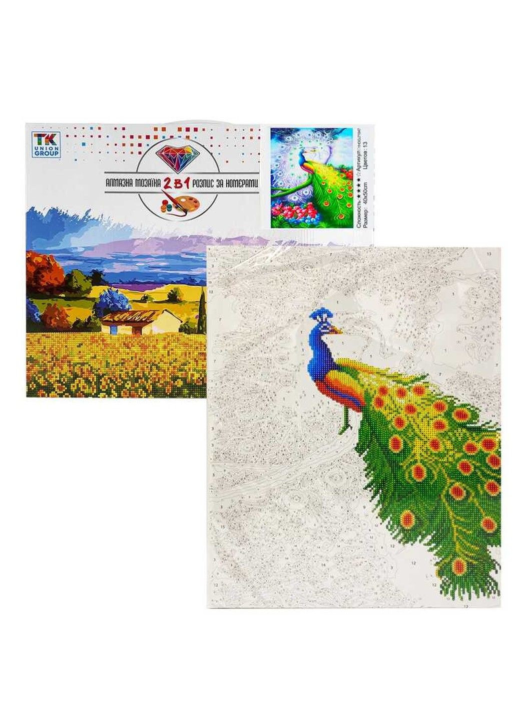Картина по номерам + Алмазная мозаика 2в1 YHDGJ 71947 (30) "", 50х40см, "павлины", в коробке TK Group (307165031)