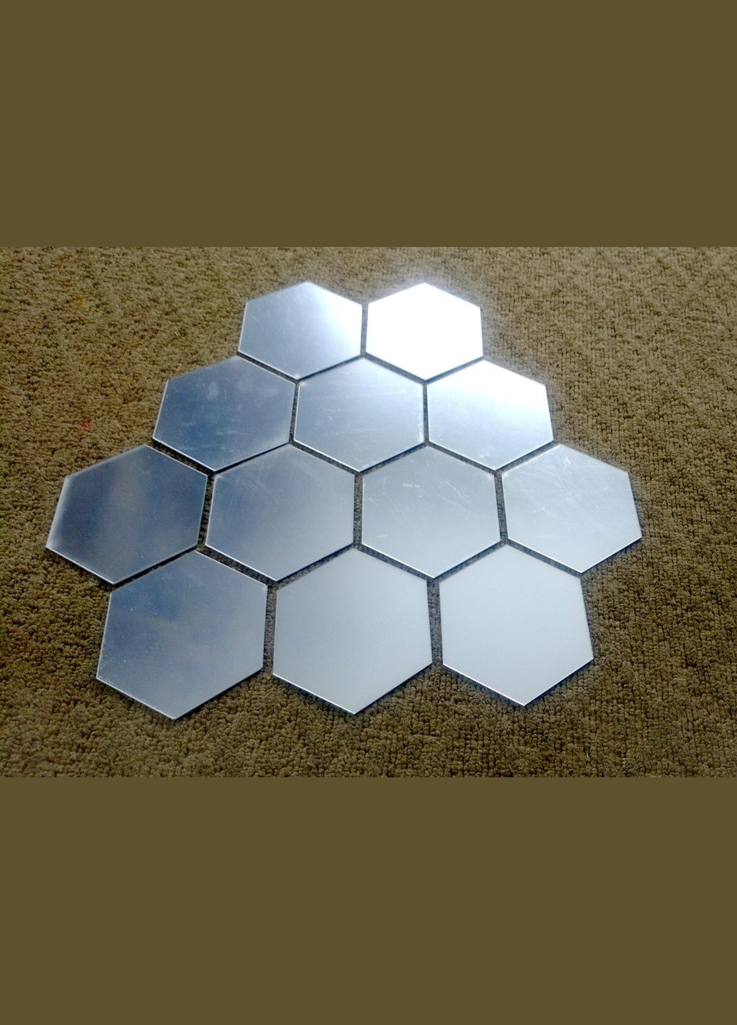 Дзеркальні наклейки шестикутні пластикові Срібні 6,8 х 7,8 х 4 см 12 шт набір Б239 No Brand (302242418)