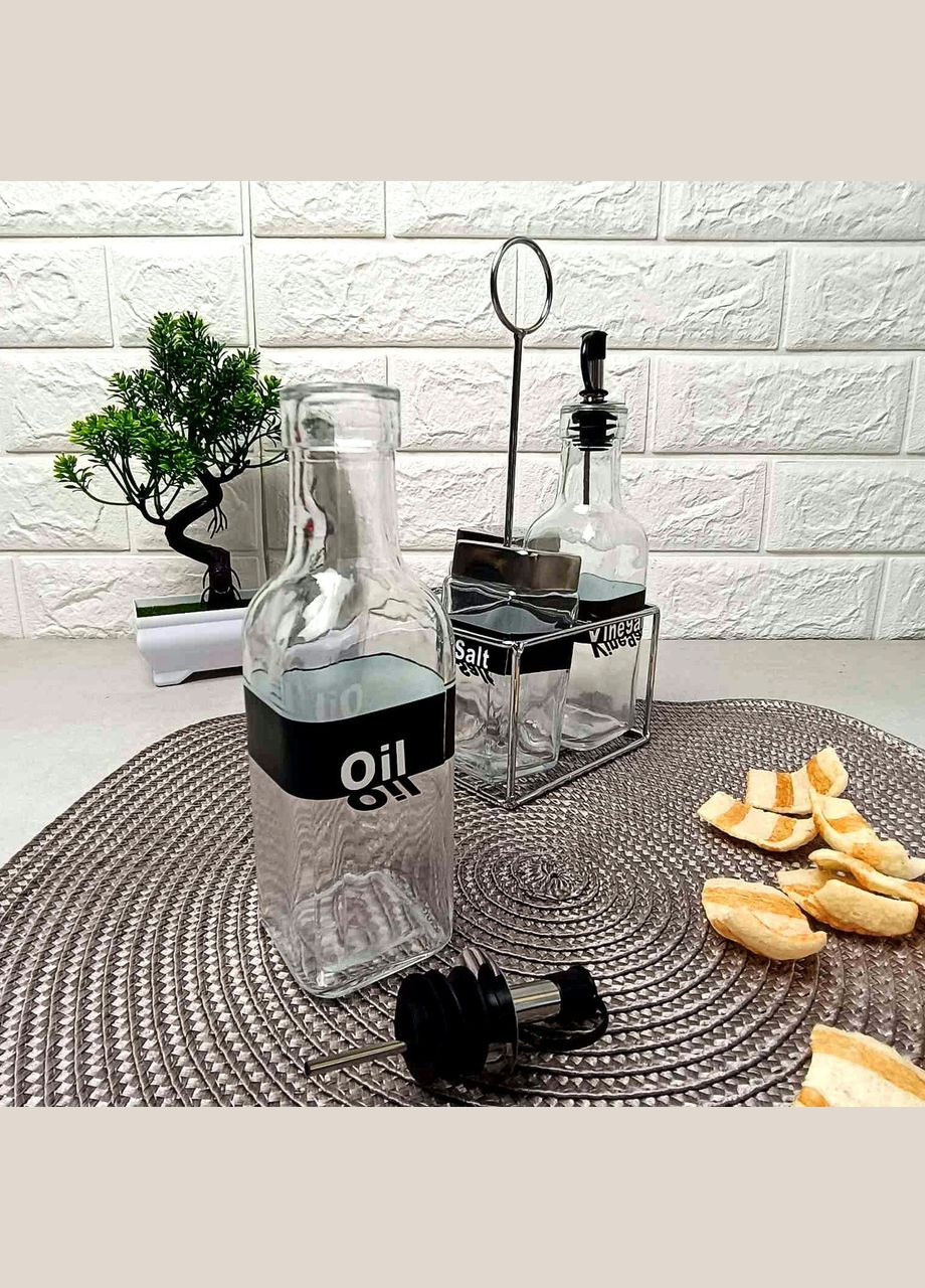 Набір ємностей для спецій та олії 4 шт на металевій підставці No Brand (311601849)