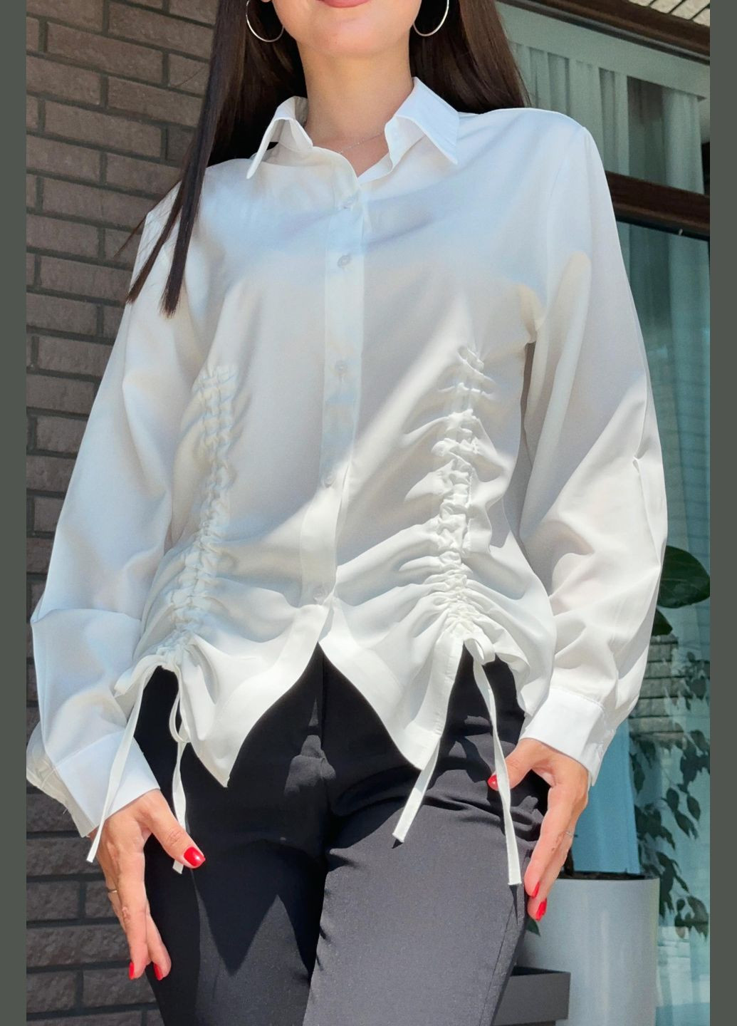 Белая блузка женская белого цвета размер 42-48 с баской Let's Shop