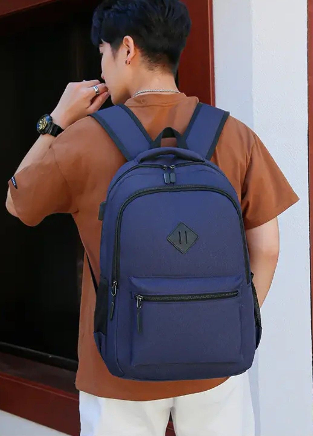 Універсальний міський чоловічий рюкзак Navy Blue Style No Brand (283608402)