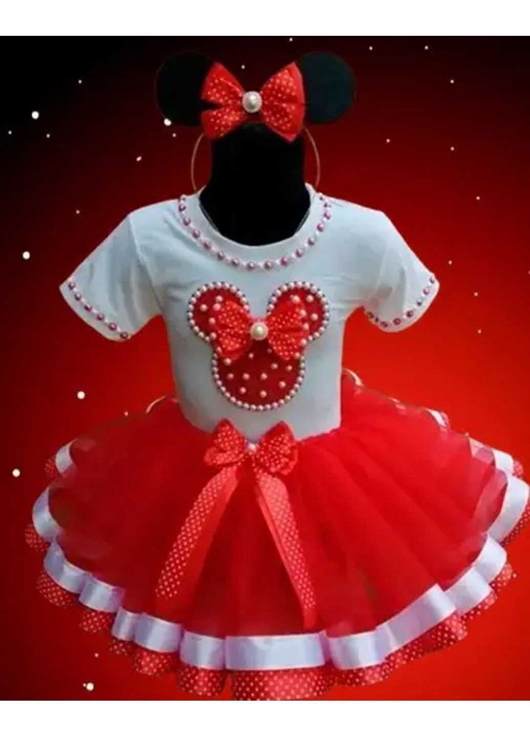 Белый праздничный комплект для девочки "микки" - юбочка, футболка и обруч юбочный No Brand