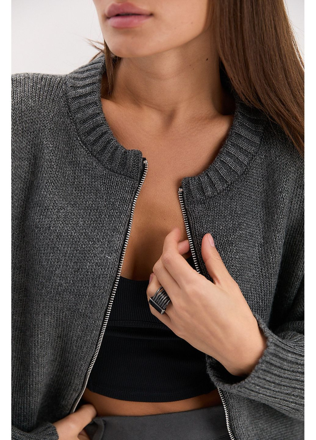 Вязаная женская кофта на молнии темно-шоколадная Arjen (364967565)