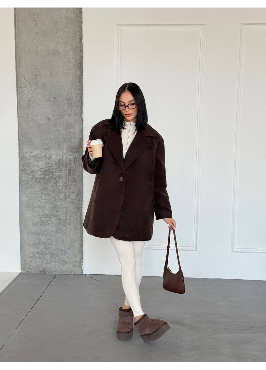 Коричневое демисезонное Утепленное пальто-пиджак оверсайз (замеры в описании) DK/DL Мода без кордонів