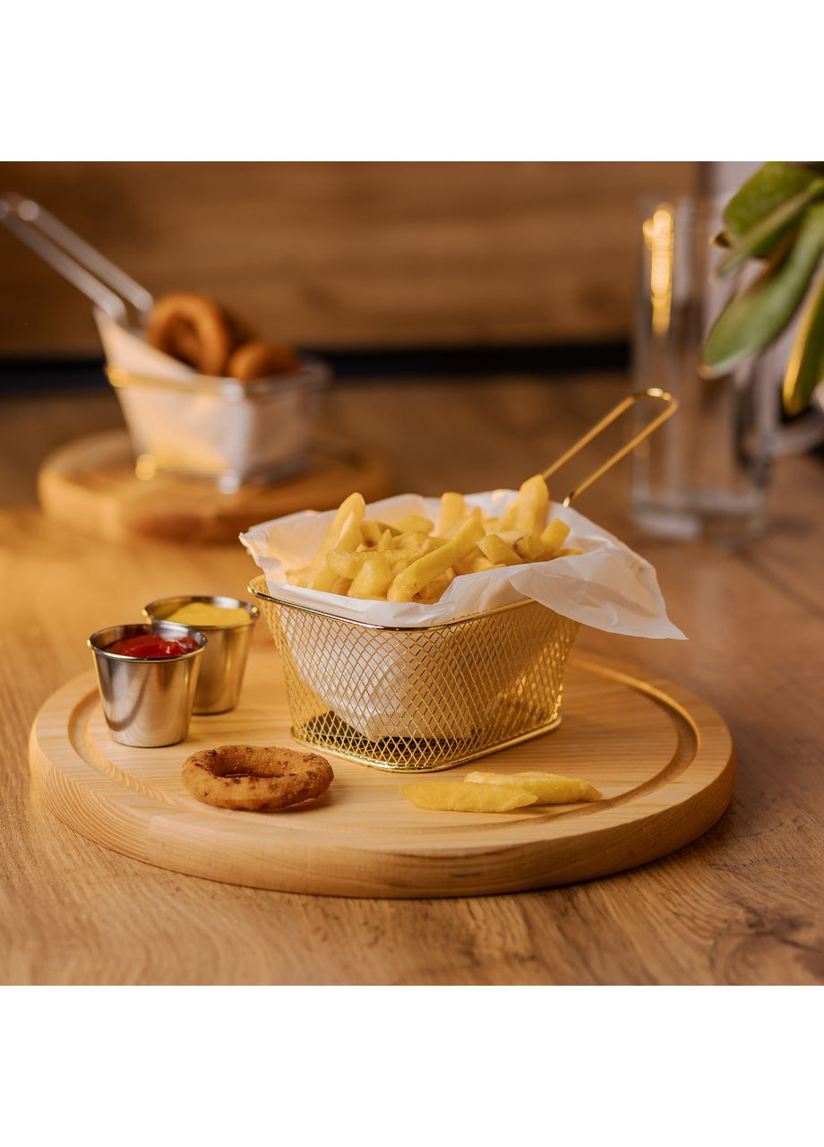 Кошик сервірувальний для подачі фрі та снеків 14×10×6.5 см з нержавіючої сталі посуд для подачі Золото HP-19-9-G (A-033466) Zhongjing (361242369)