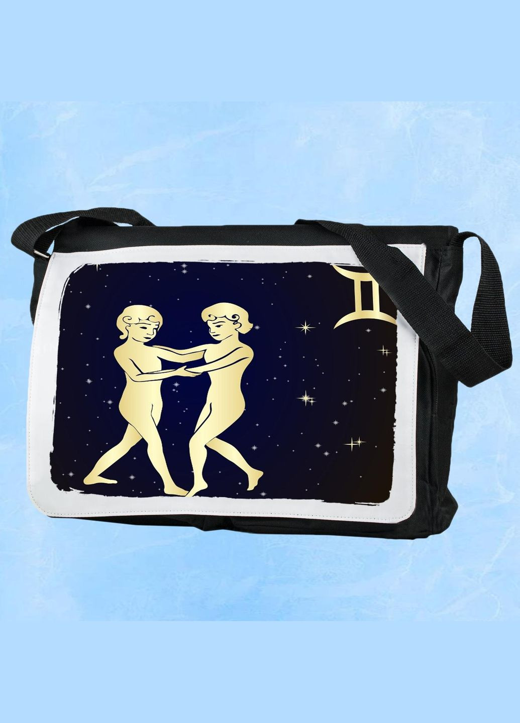 Чоловіча (жіноча) сумка через плече для спортзалу дорожня універсальна Близнюки (знак зодіаку) Чорний No Brand (322119565)