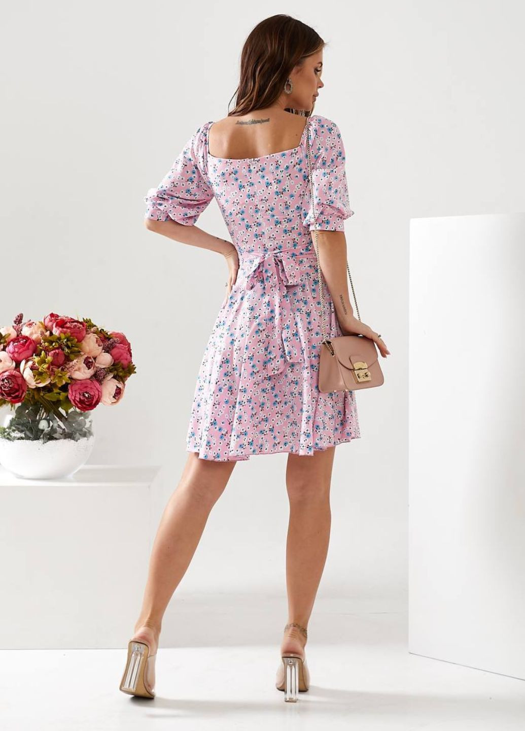 Розовое повседневный повседневное платье из софта No Brand с цветочным принтом