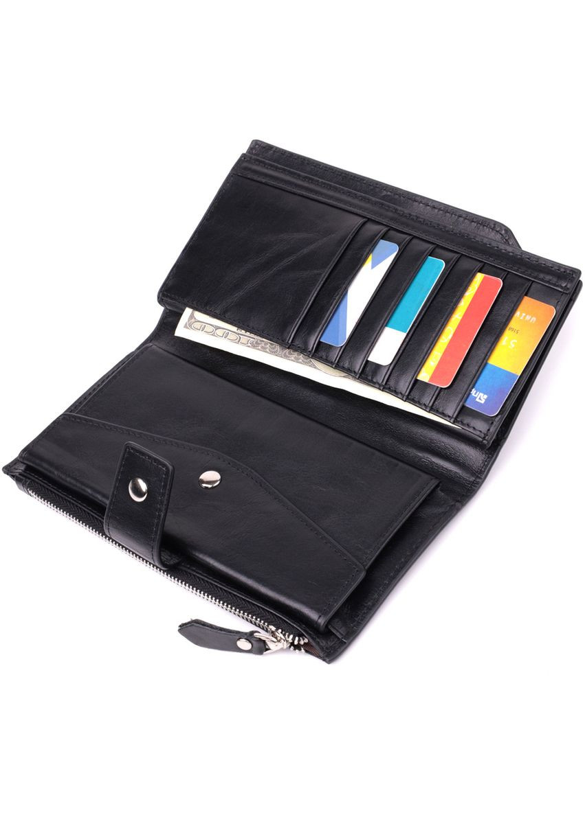 Вертикальний стильний гаманець із гладкої натуральної шкіри 22885 Чорний Vintage (319874630)
