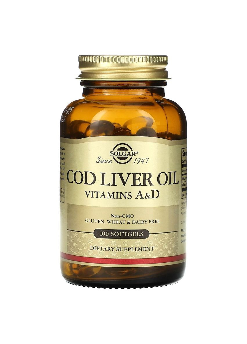 Вітаміни A і D з печінки норвезької тріски, Cod Liver Oil & Vitamins A & D,, 100 желатинових капсул Solgar (326054184)