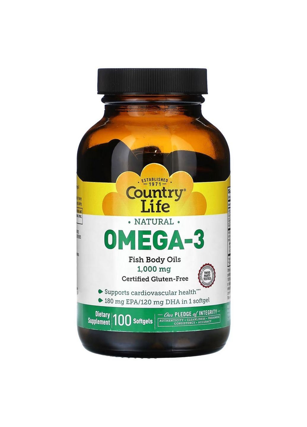 Жирні кислоти Natural Omega-3 1000 mg, 100 капсул Country Life (315870549)