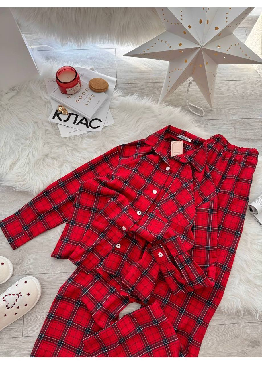 Красная всесезон пижама женская рубашка + брюки Гермес