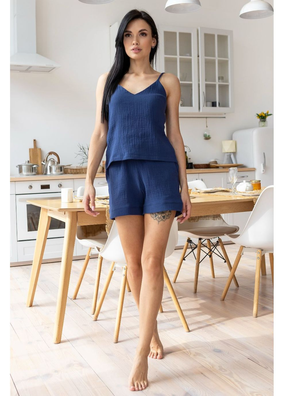 Бежева всесезон піжама літня муслін пс1808 синій MiaNaGreen