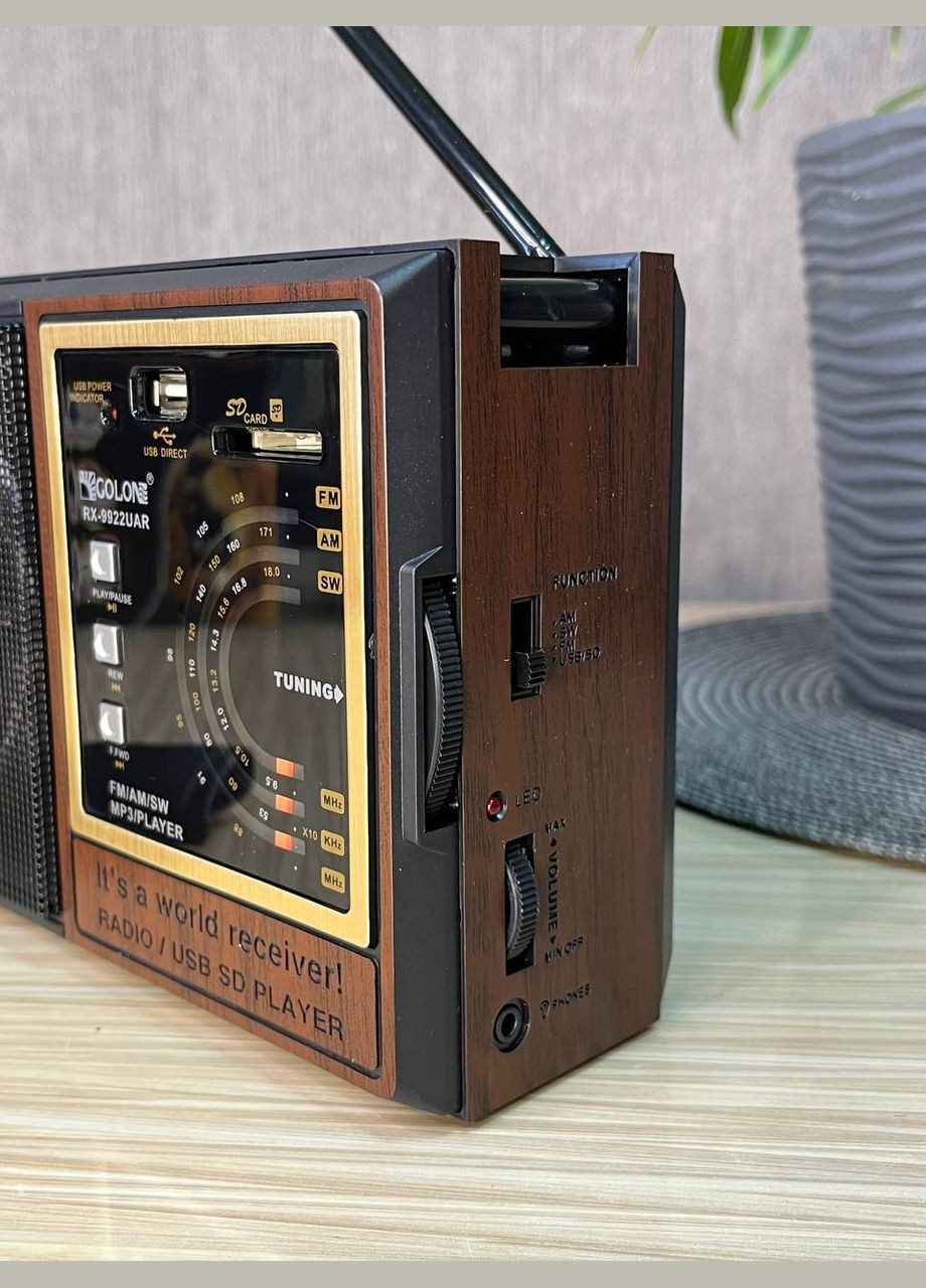 Радіоприймач RX-9922UAR від мережі з акумулятором, з роз'ємом під батарейками, і Bluetooth, USB, SD Golon (330828948)