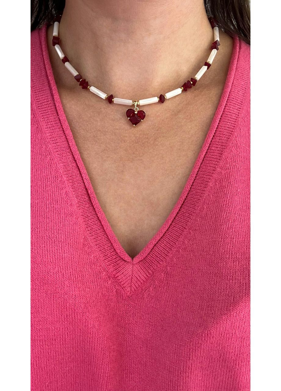 Набір жіночих прикрас кольє і сережки із сердечками в біло-червоному кольорі No Brand (369505262)