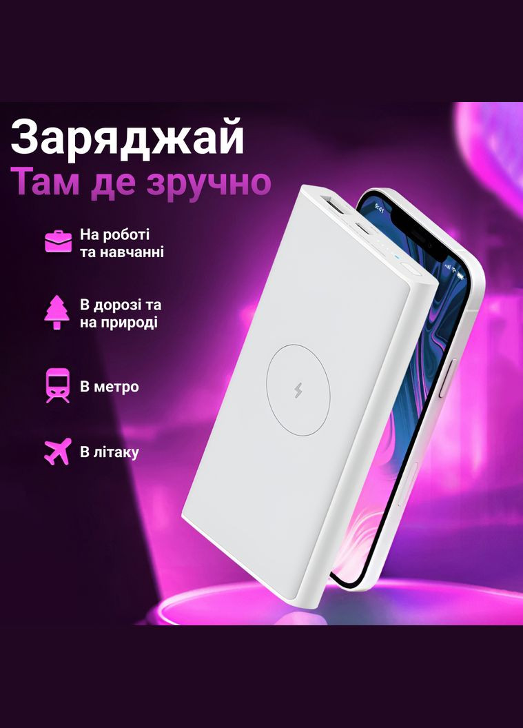 Повербанк 10000 mAh с беспроводной зарядкой USBС/USB-A Xiaomi (316475159)