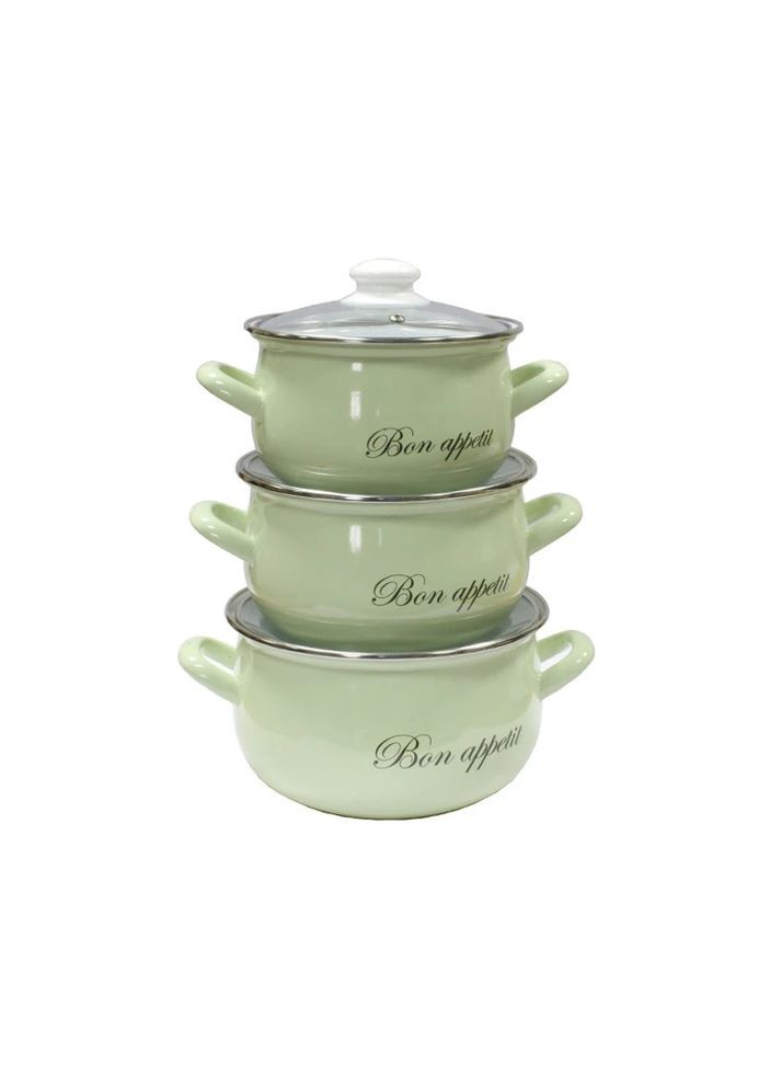 Набор эмалированных кастрюль 2,1 л / 3,1 л / 4 л с крышкой (2234) Interos (368993423)