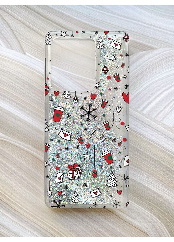 Чохол з плаваючими блискітками для Xiaomi Redmi Note 13 Pro 4G Сріблястий Новорічний фон (принт 182) CASE CONTROL (360697537)