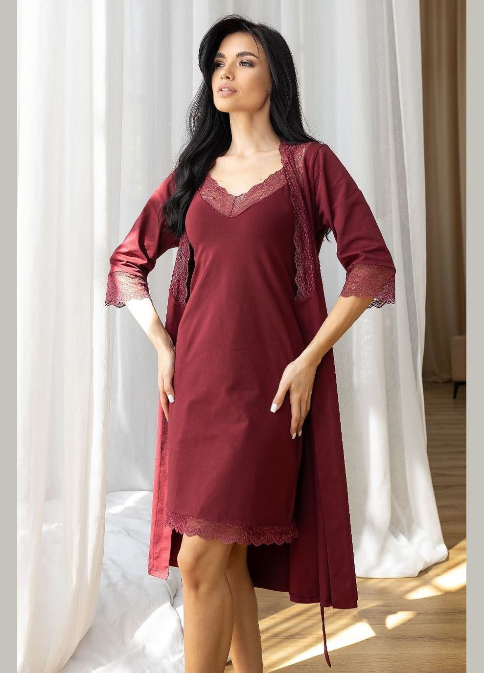 Бордовий демісезонний домашній набір з бавовни км1111н марсала MiaNaGreen