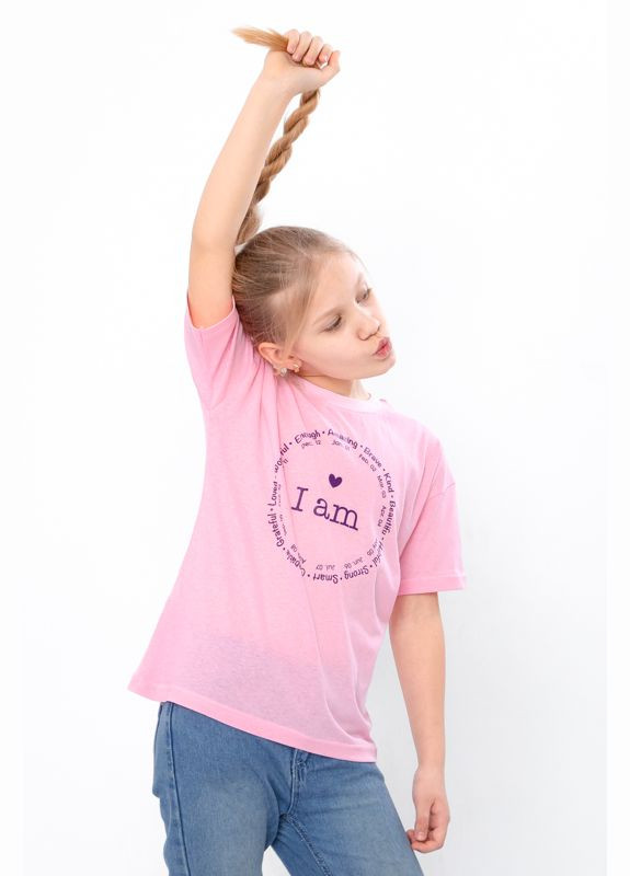 Розовая летняя футболка для девочки (бантик) Носи своє