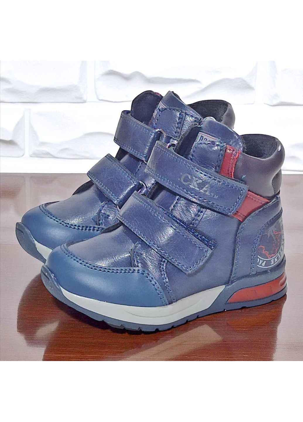 Синие спортивные, повседневные осенние ортопедические демисезонные утепленные ботинки на липучках хайтопы на флисе казка L&D