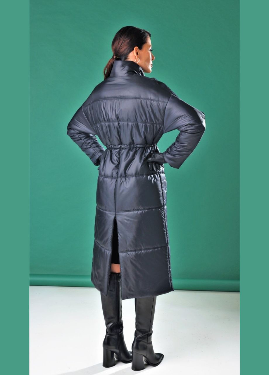 Чорний демісезонний Пальто жіноче довге осіннє чорне Marshal Wolf MKMO-198 Modna KAZKA