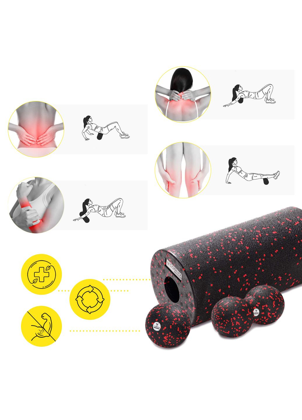 Масажний набір (Ball 8 см, Duoball 8 х 16 см та Foam Roller 30 х 15 см) Cornix XR-0080 (275654230)