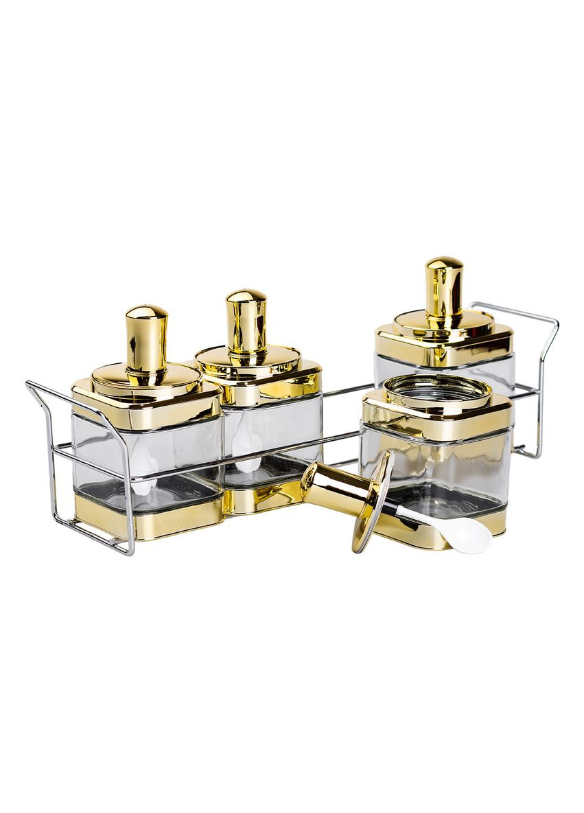 Набір банок для сипучих продуктів 4 штуки 350 мл скляні на металевій підставці HP-1336 (A-033687) Yiwu (347348927)