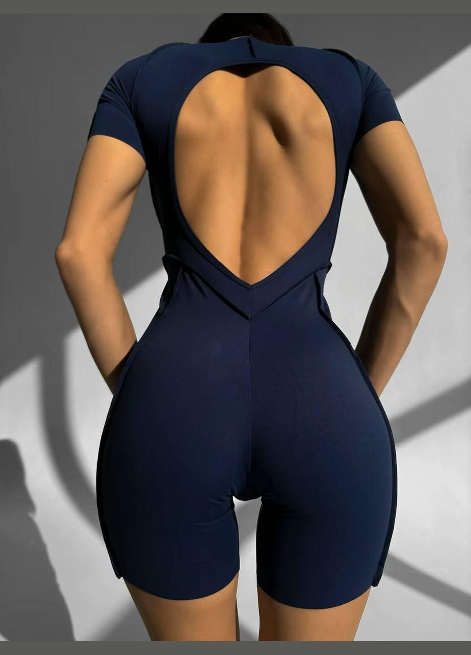Спортивний комбінезон (короткий) «з імітацією корсета» з чашками та без пуш-ап, темно-синього кольору, розмір S Trends комбінезон-шорти однотонний темно-синій спортивний