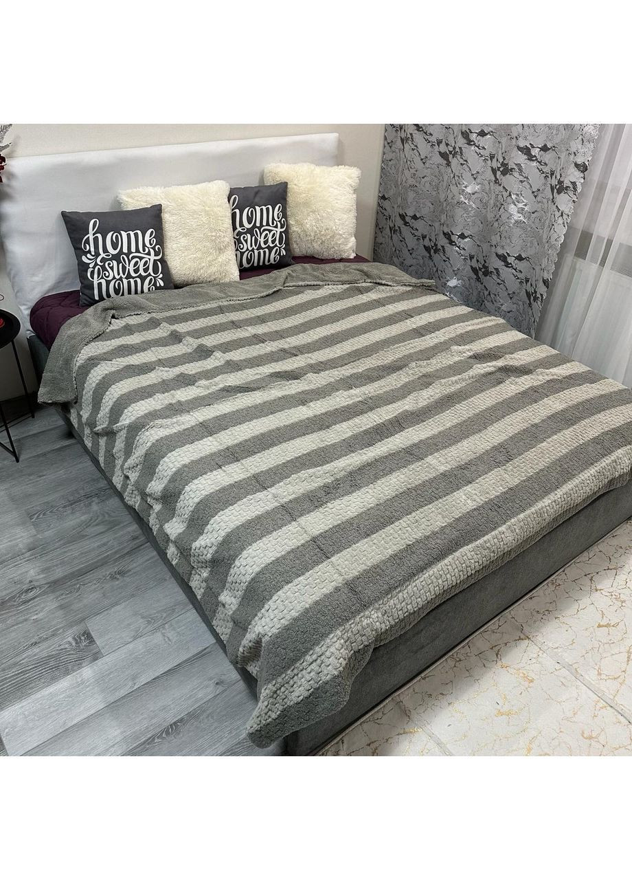 Двосторонній Плед-Покривало 2-в-1 – Хутро & Тедді. Розмір Євро (200x230 см) сірого кольору. No Brand (363834554)