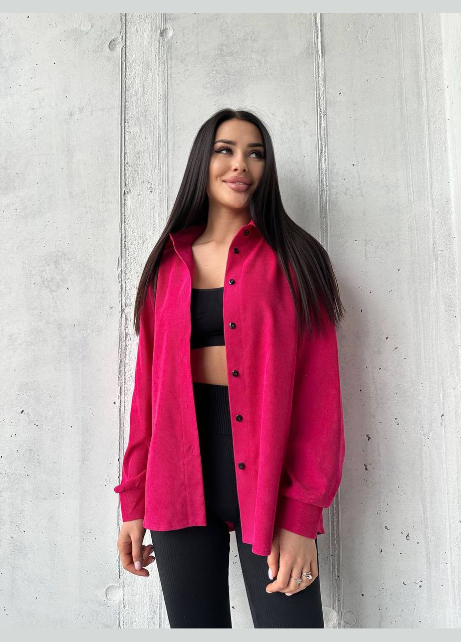 Малиновая повседневный, кэжуал рубашка однотонная Vakko с длинным рукавом