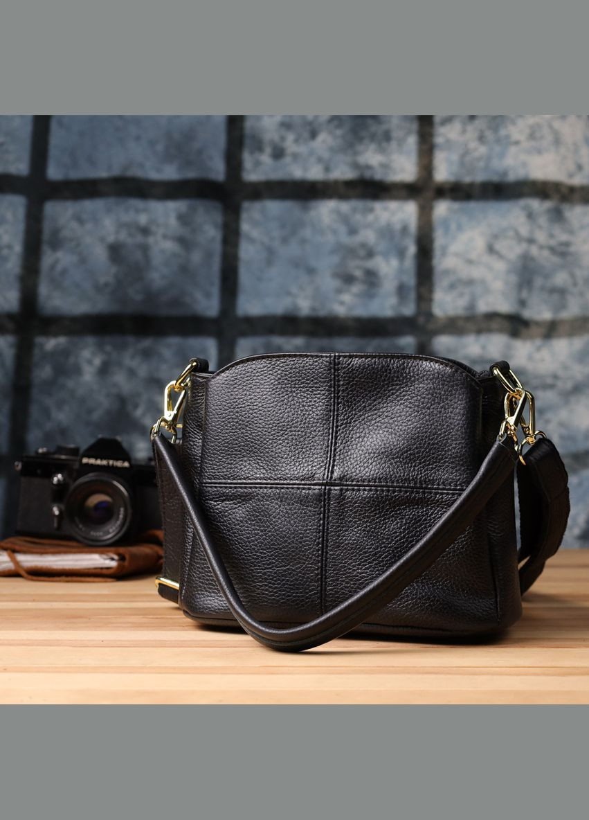 Класична шкіряна сумка для жінок з трьома відділеннями 22978 Чорний Vintage (347146853)