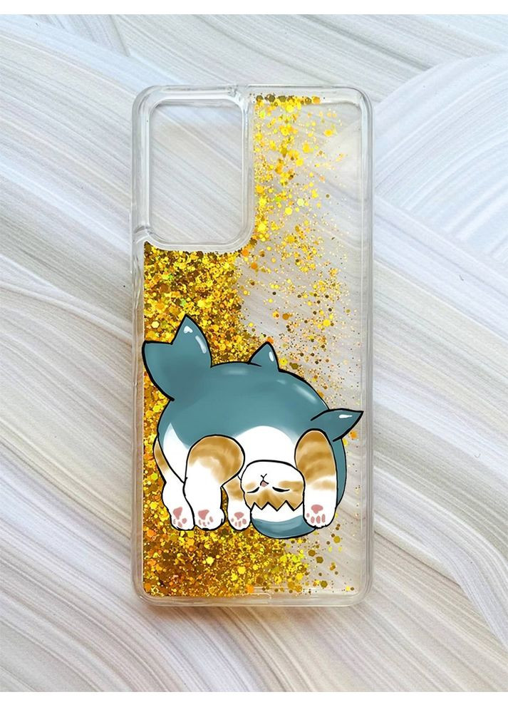 Чохол з плаваючими блискітками на Xiaomi Redmi Note 10 Pro/10 Pro Max Золотий:: Котик акула (принт 378) Creative (360691999)