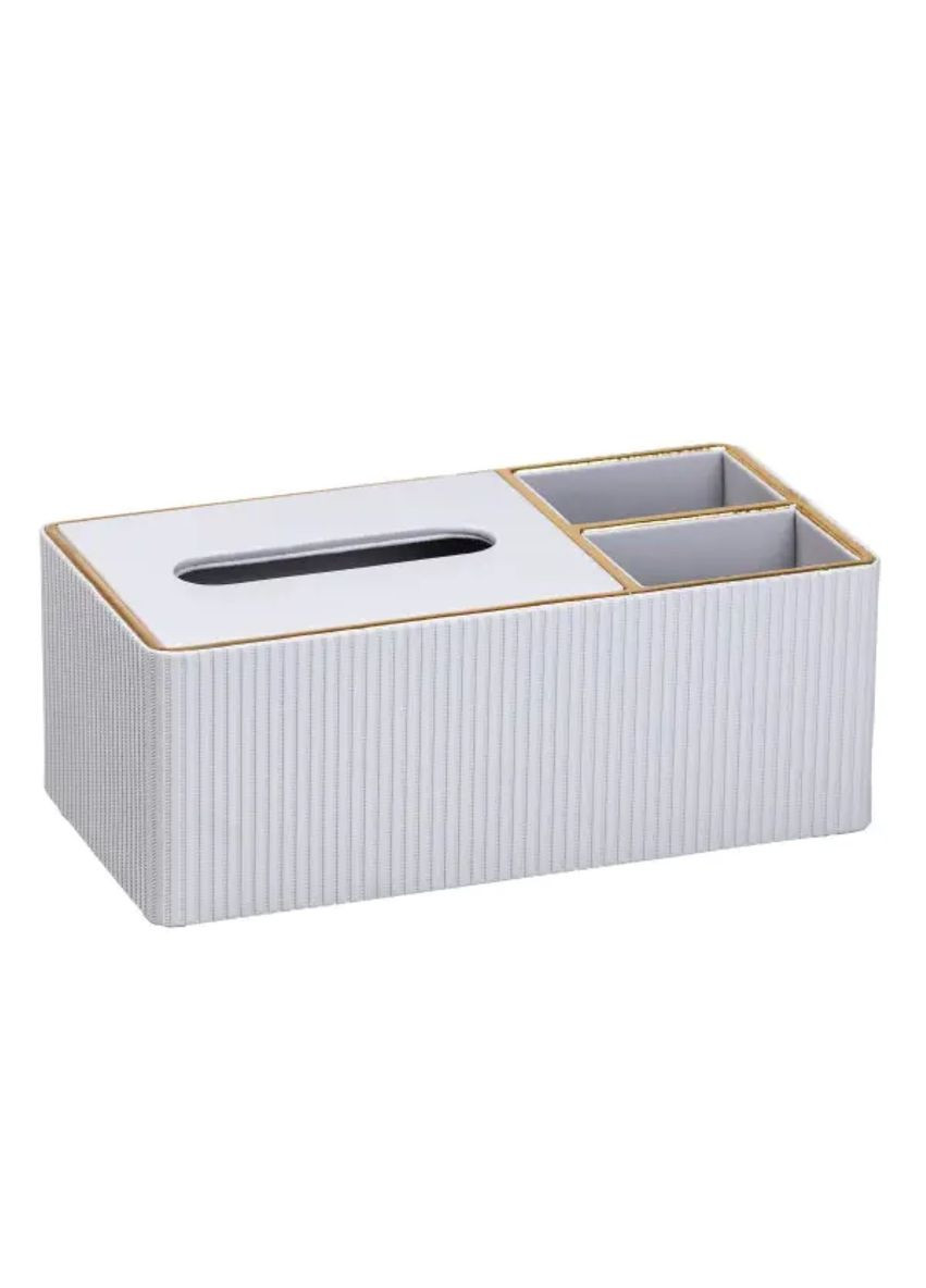 Салфетница-органайзер из эко-кожи белая для кухни и офиса 3 отделения стильная салфетка держатель ProDobro (364192012)