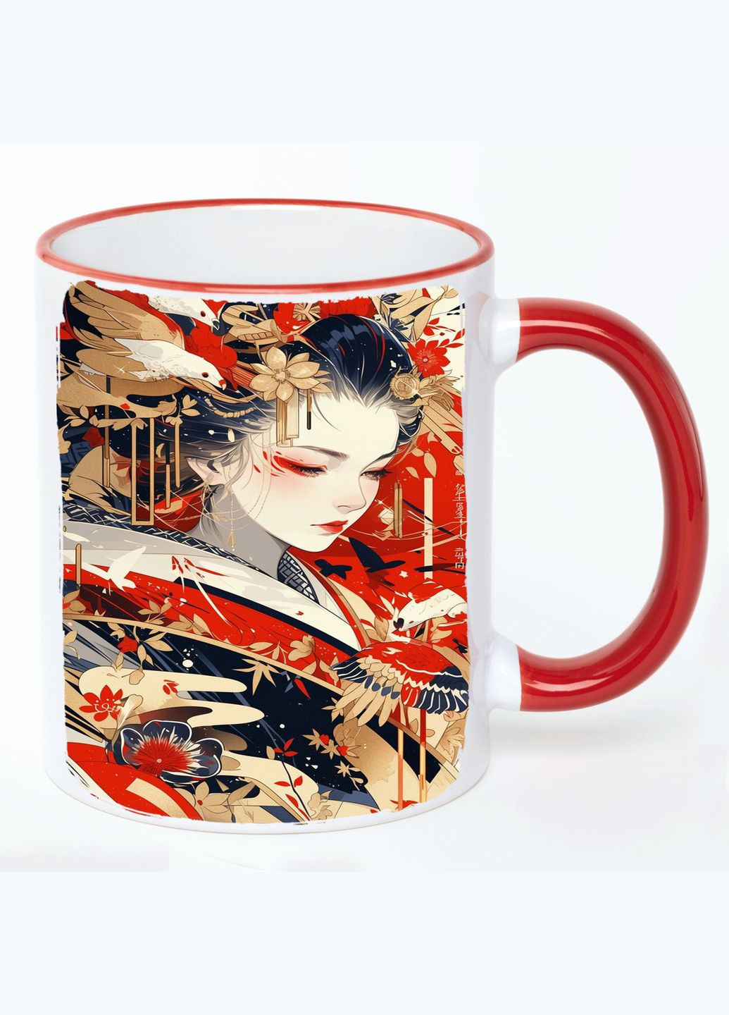 Чашка Japan (кружка, кружка) #009 Белая с Красной ручкой 330 мл No Brand (322716520)