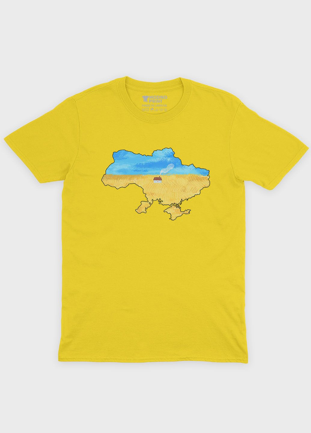 Желтая демисезонная футболка для девочки с патриотическим принтом карта украины (ts001-1-sun-005-1-006-g) Modno