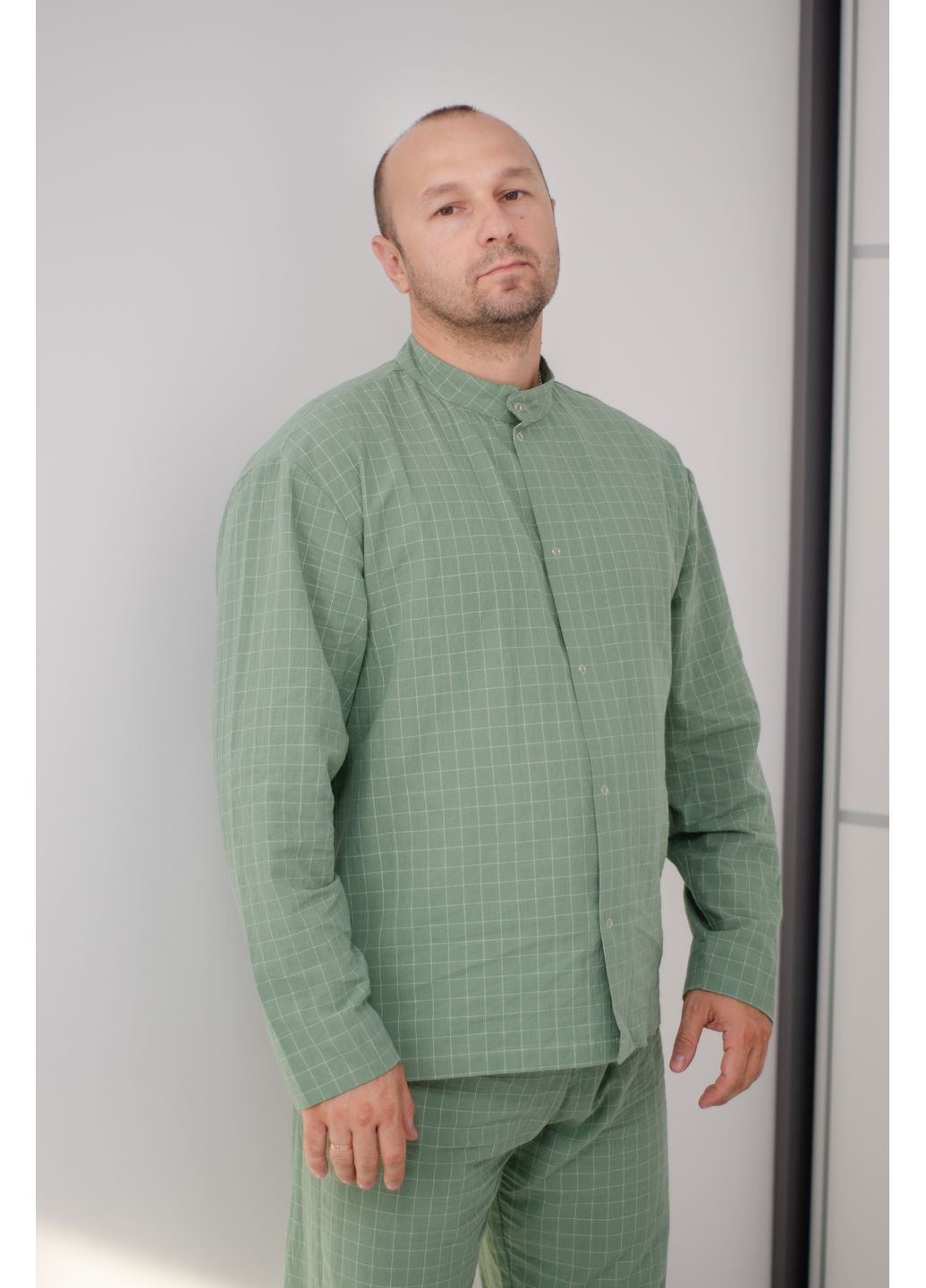 Мужская пижама из вареного хлопка зеленая, рубашка и брюки PAPLYK (361871176)
