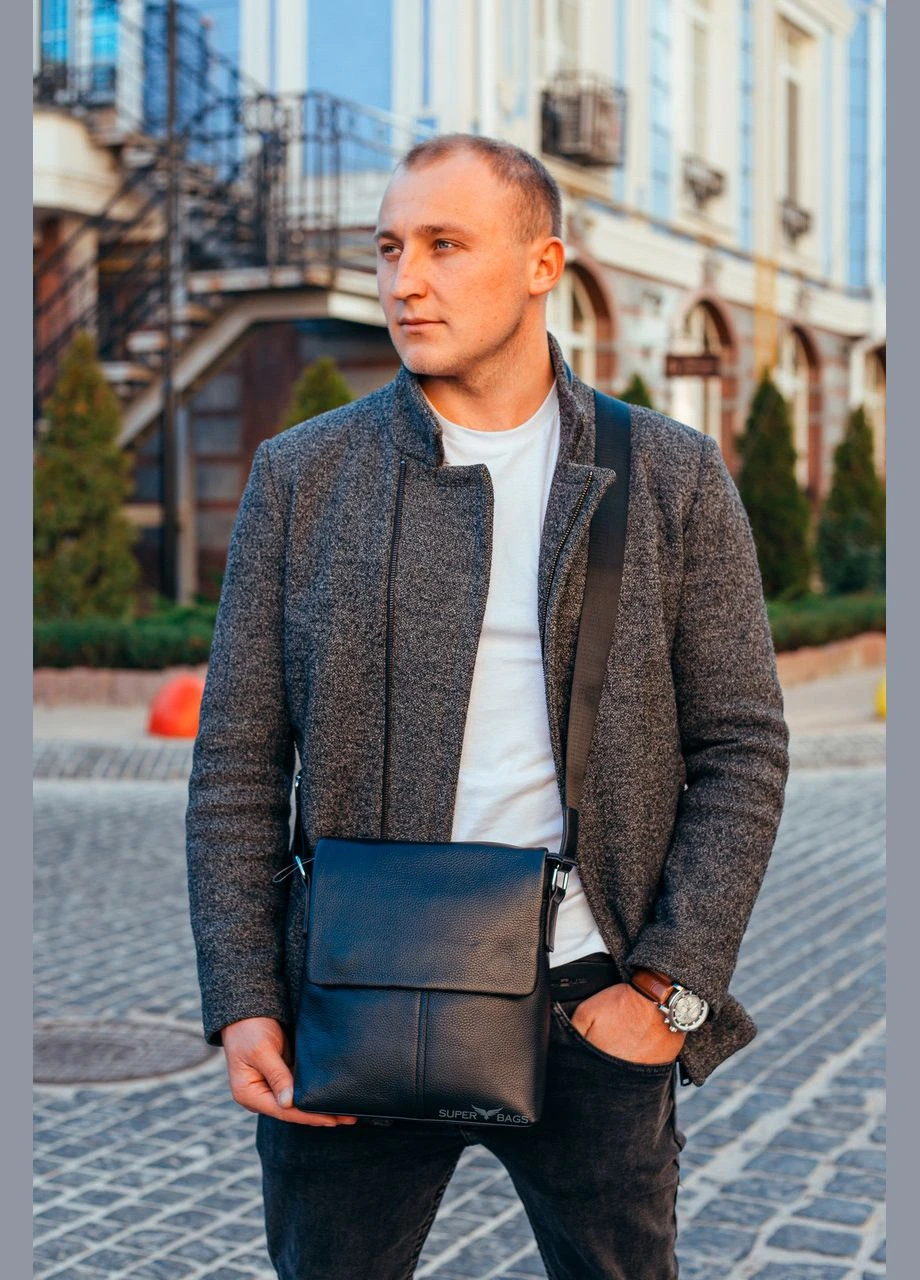 Шкіряна чорна чоловіча сумка через плече Tiding Bag (302390992)
