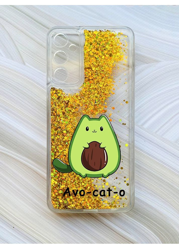 Чехол с плавающими блестками на Samsung Galaxy A25 (A256) Золотой Котик Авокадо (принт 306) CASE CONTROL (360682475)