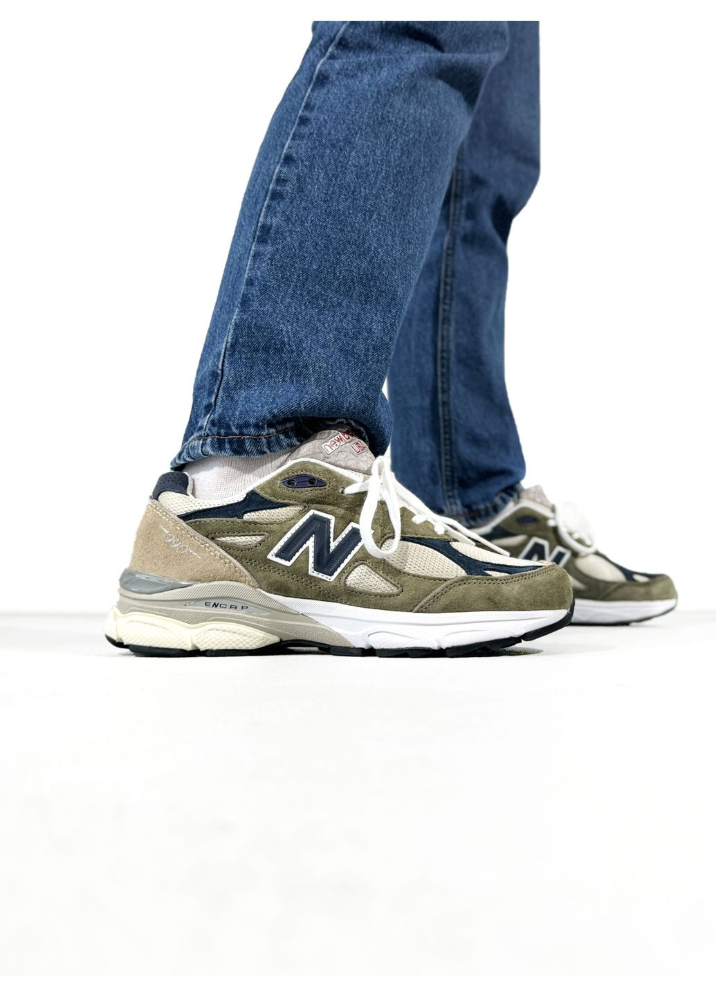 КРОССОВКИ ЖЕНСКИЕ NEW BALANCE 990 KHAKI / BLUE / BEIGE НЬЮ БЕЛАНС 990 No Brand бежевые демисезоны (368870073)