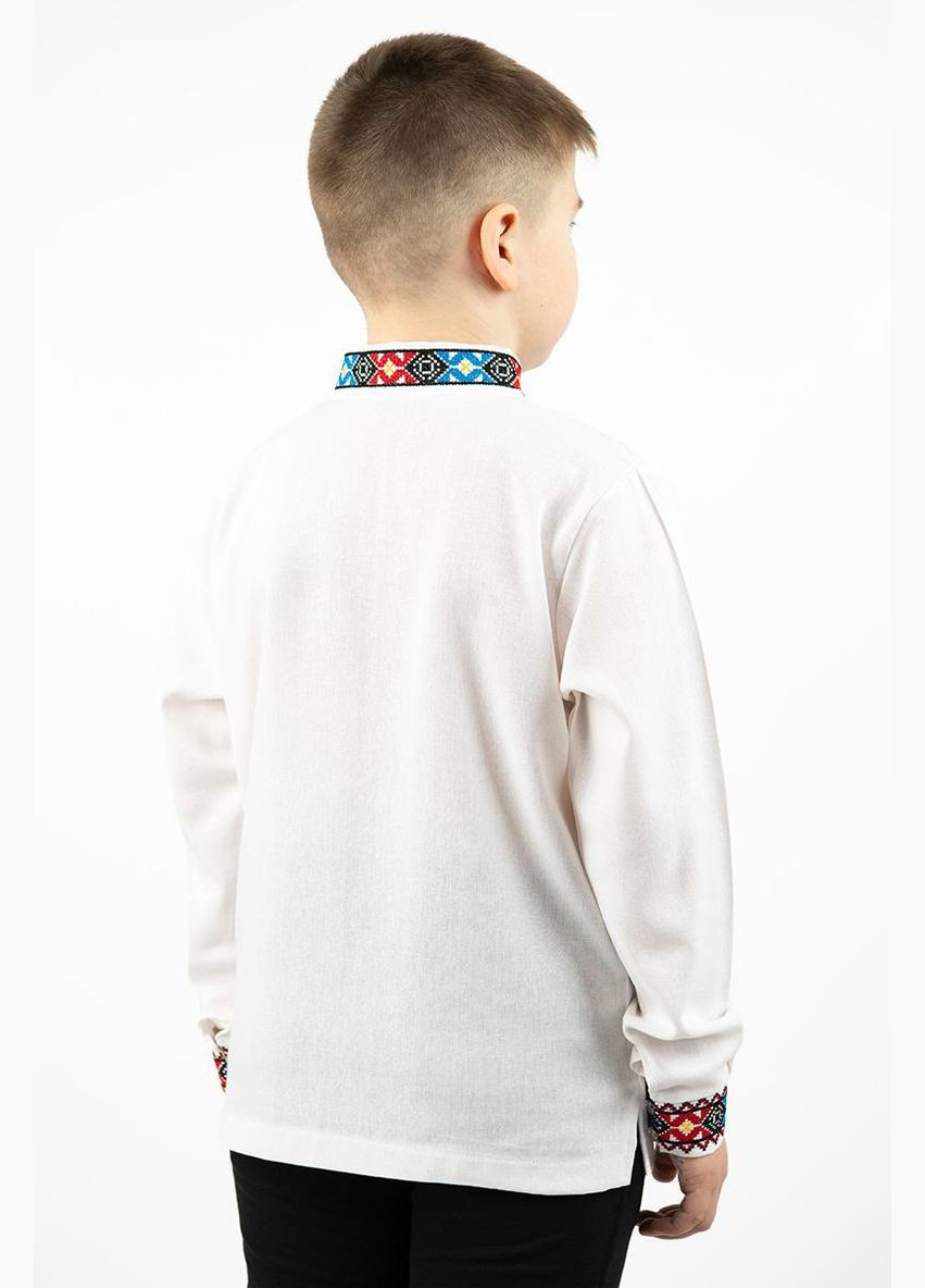 Біла вишиванка для хлопчика льон біла з ромбами Україна льон (312542001)