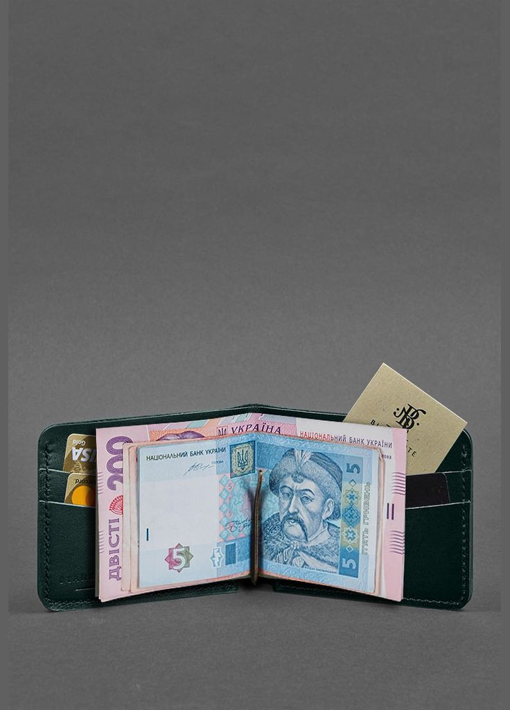 Шкіряне портмоне 4.4 (з затискачем) зелений краст (A-028064) BlankNote (328444576)