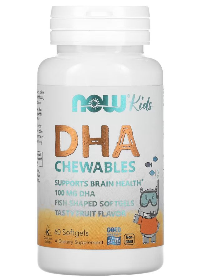 Омега 3 для дітей із фруктовим смаком Kids DHA Chewables 100 мг 60 жувальних капс (фруктовий смак) Now Foods (351864990)