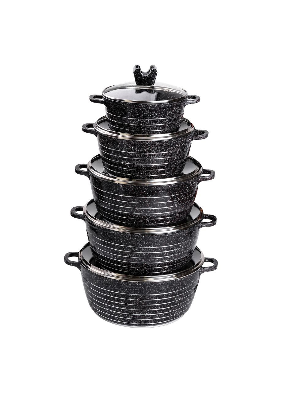 Набор из 5 хозяйственных кастрюль, 2,5-9 литров, толстое дно, алюминий HP-4-411B MGC (306849918)