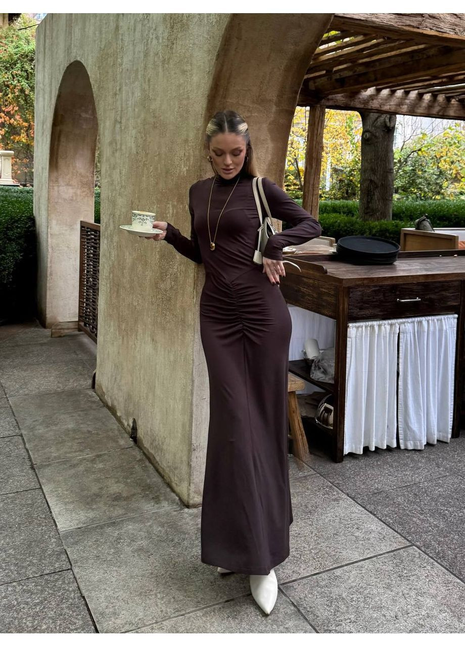 Темно-коричнева святковий, повсякденний, вечірня, кежуал жіноча довга сукня силуетна No Brand однотонна