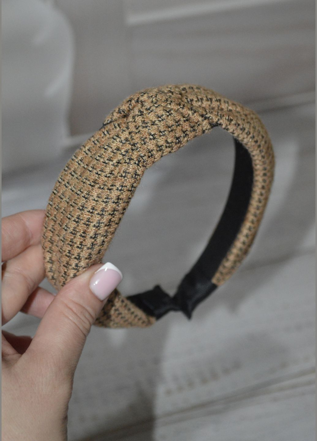 Женский обруч чалма в клетку гусиная лапка ободок для волос Hand Made (330619046)