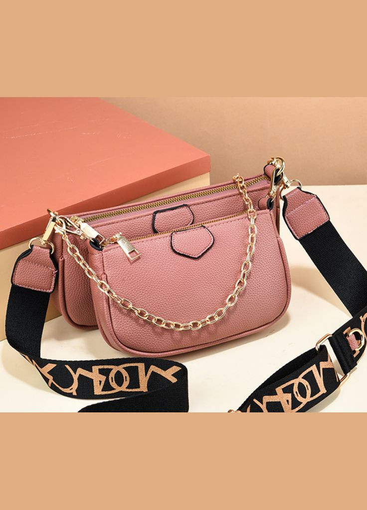 Женская мини сумочка клатч 3в1 с цепочкой и ключницей экокожа розовая (sku_1329Р) No Brand (330575806)