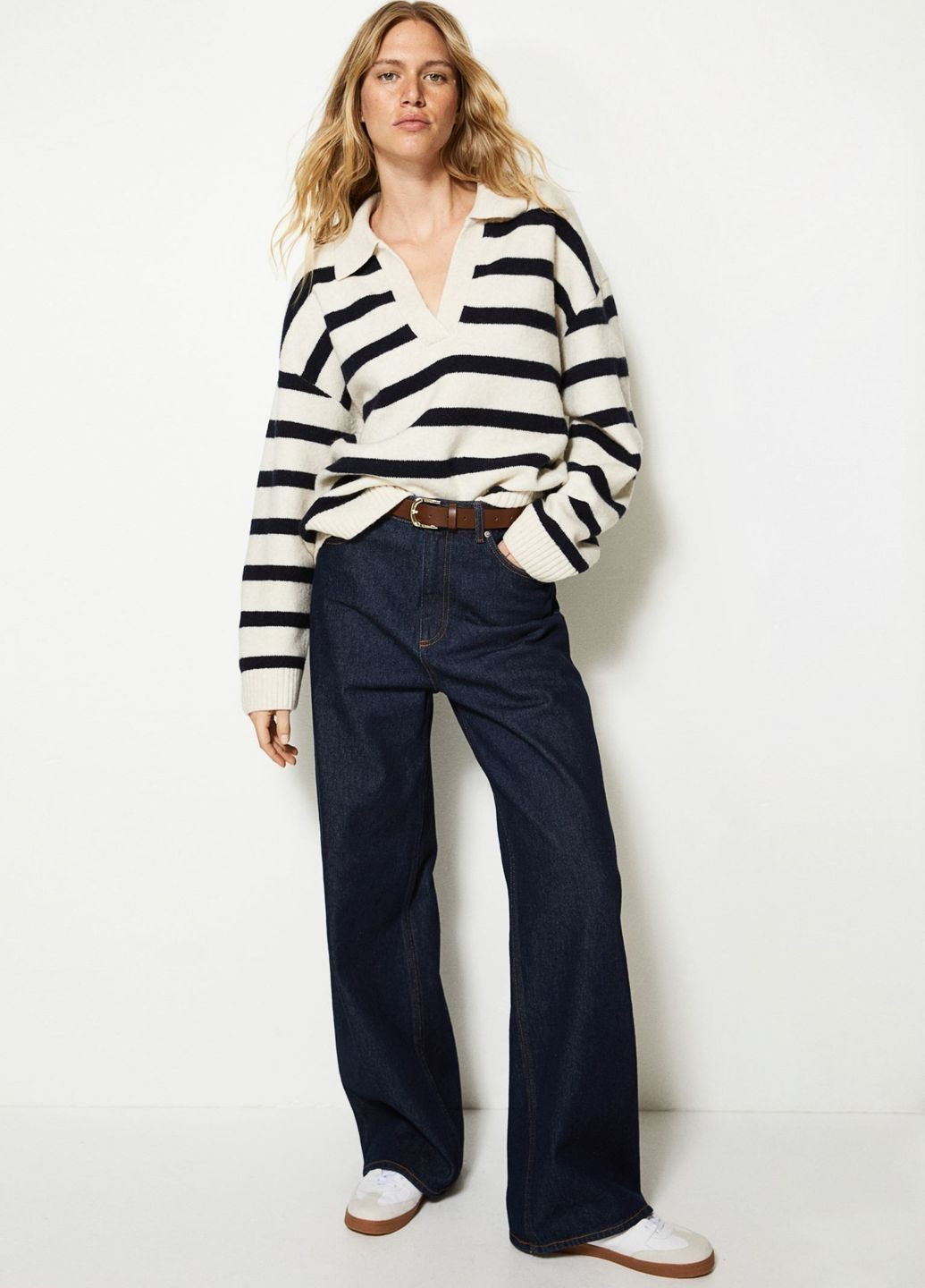 Комбинированный зимний свитер с воротником H&M